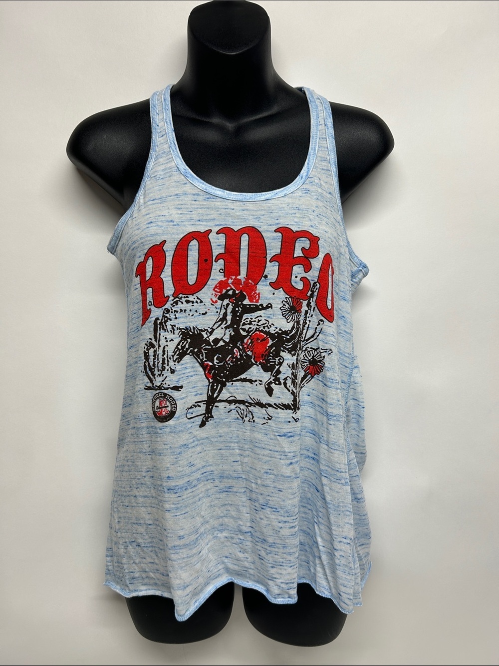 Bella Canvas Light Blue Heather Tank with Red Accent boot Hill rodeo